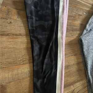 Spiritual Gangster Black Camouflage Leggings with pink & cream stripes- youth 10